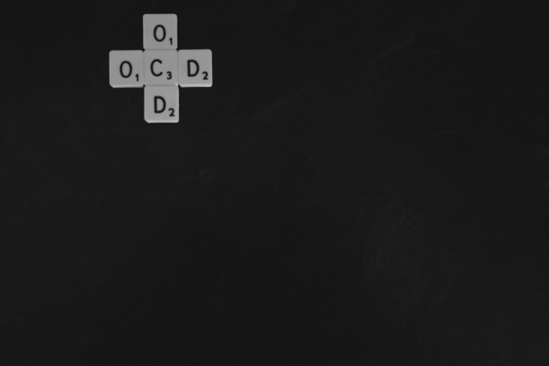 Hypnotherapy for OCD; Letters that spell OCD are placed on a black background.